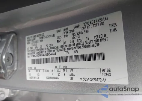 2018 Ford Escape Se from USA, damaged, VIN 1FMCU0GD4JUD54233